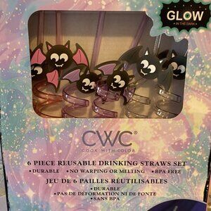 6 Reusable Glow In The Dark BAT Straws New in Box